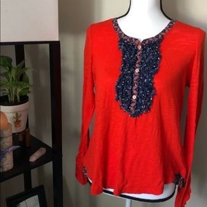 *ANTHROPOLOGIE* Postmark Red Ruffle Henley Size M